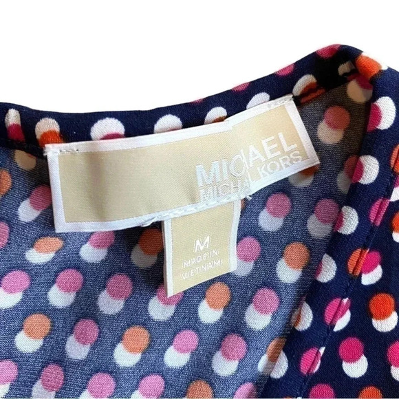 Michael Kors Medium Navy Blue Pink Circle Print Skater Dress - Picture 9 of 12